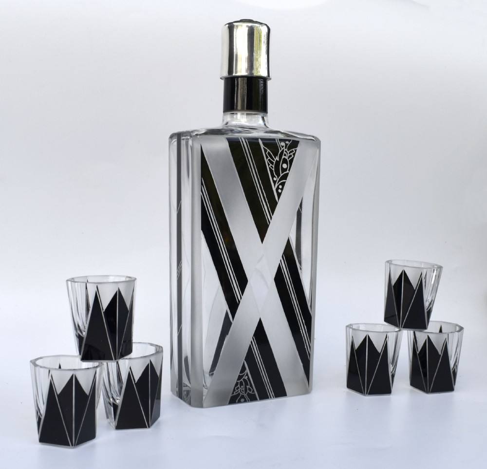 Art Deco Black Enamel Liquor Glass Set, c1930 View II