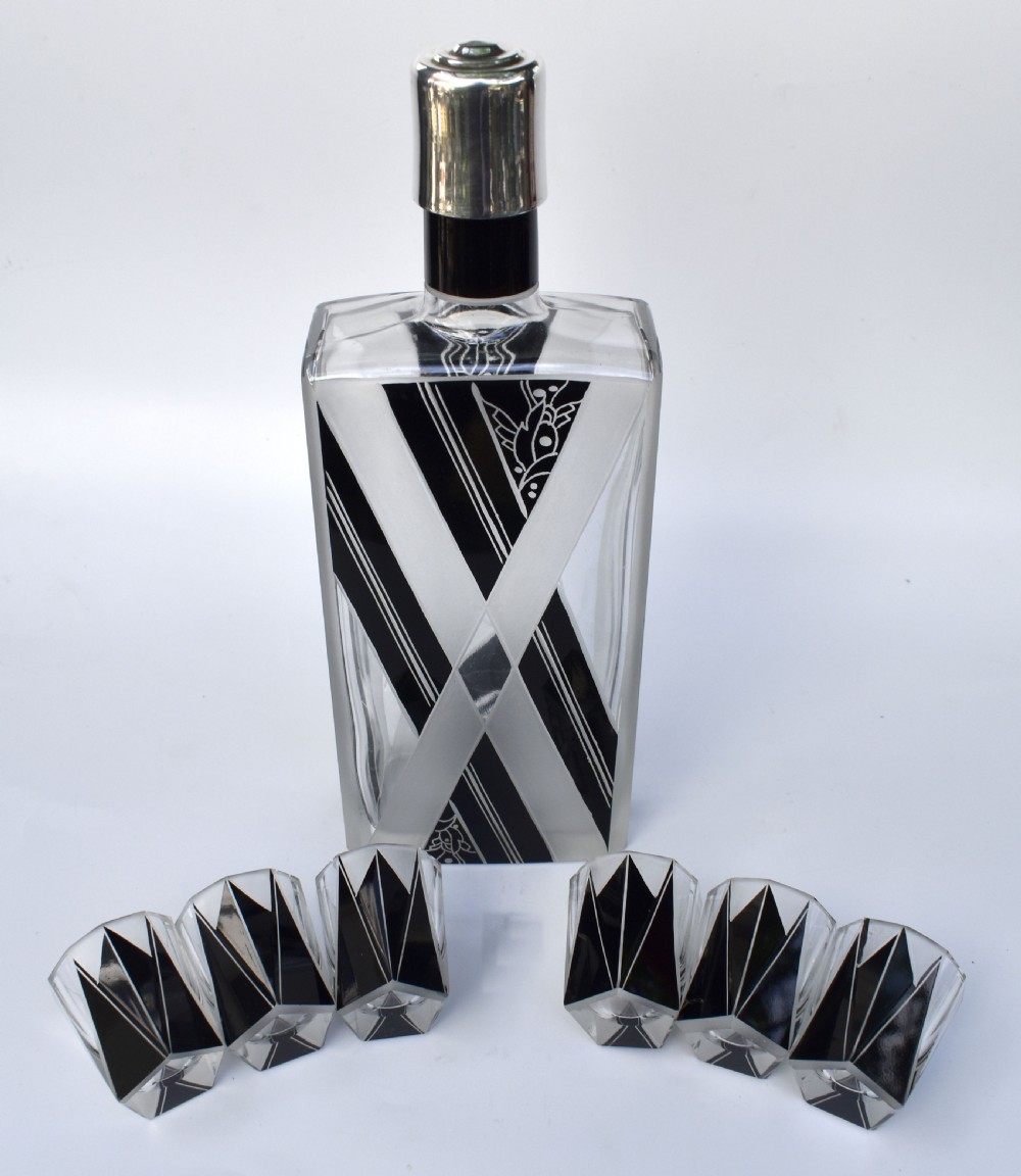 Art Deco Black Enamel Liquor Glass Set, c1930 View III