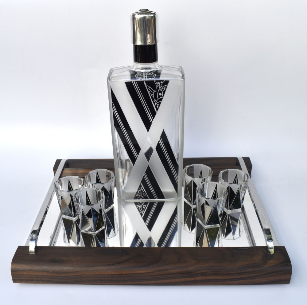 Art Deco Black Enamel Liquor Glass Set, c1930 View V