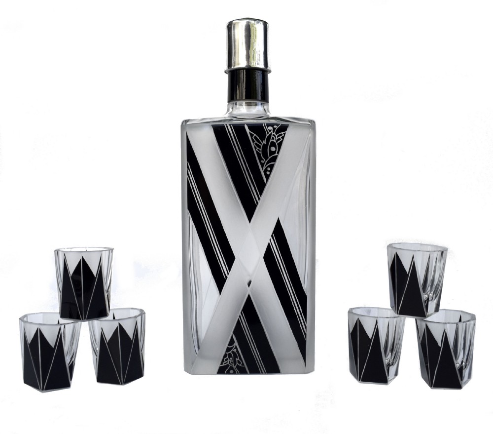 Art Deco Black Enamel Liquor Glass Set, c1930 View XI