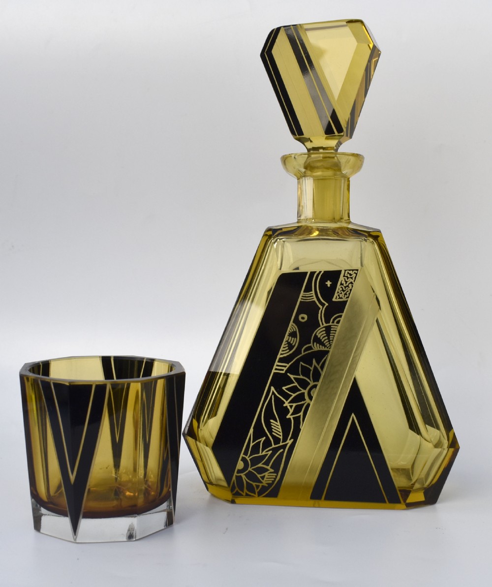Art Deco Czech Glass Decanter Set, c1930 View V