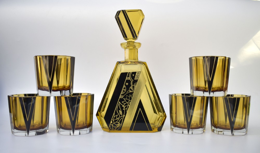 Art Deco Czech Glass Decanter Set, c1930 View VIII