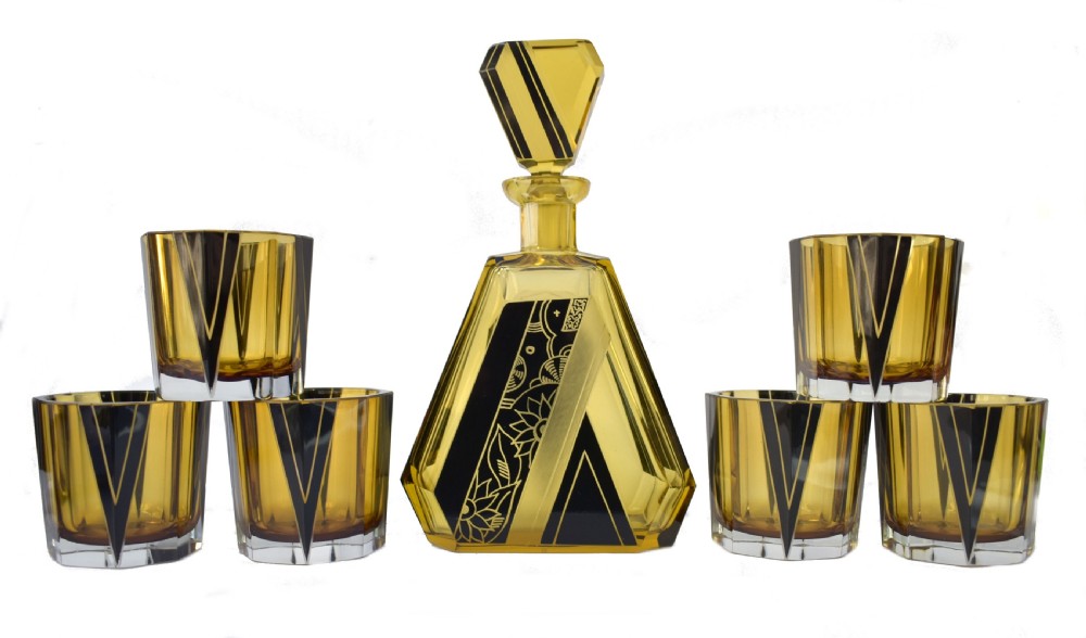 Art Deco Czech Glass Decanter Set, c1930 View IX