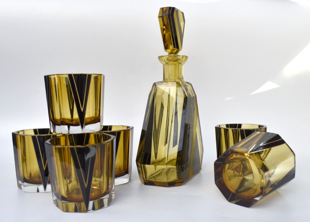 Art Deco Czech Glass Decanter Set, c1930 View X