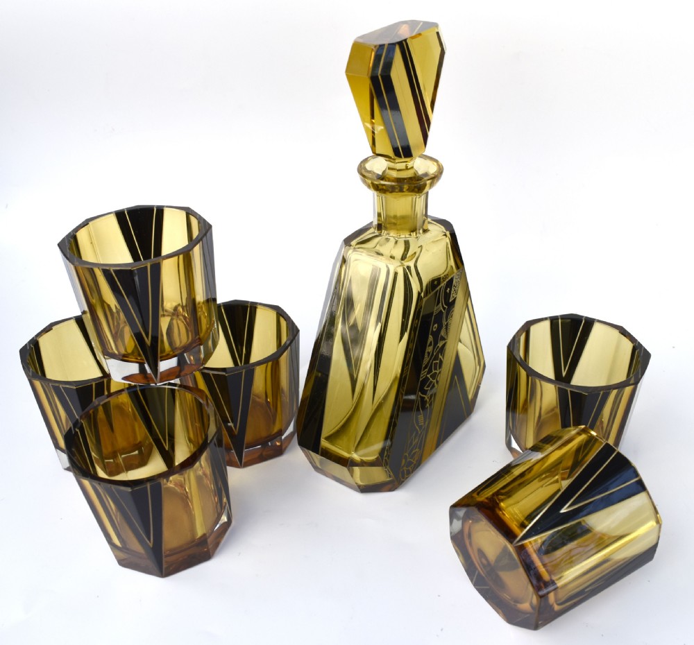 Art Deco Czech Glass Decanter Set, c1930 View XI