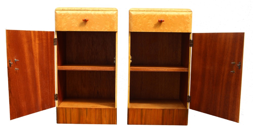Art Deco Pair of Matching Bedside Cabinets in Blonde Maple, 1930s  View II