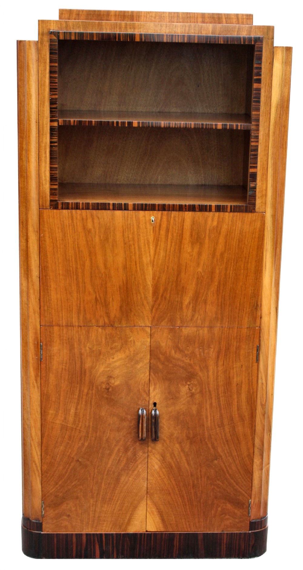 Art Deco Skyscraper Walnut And Macassar Secretaire, c1930