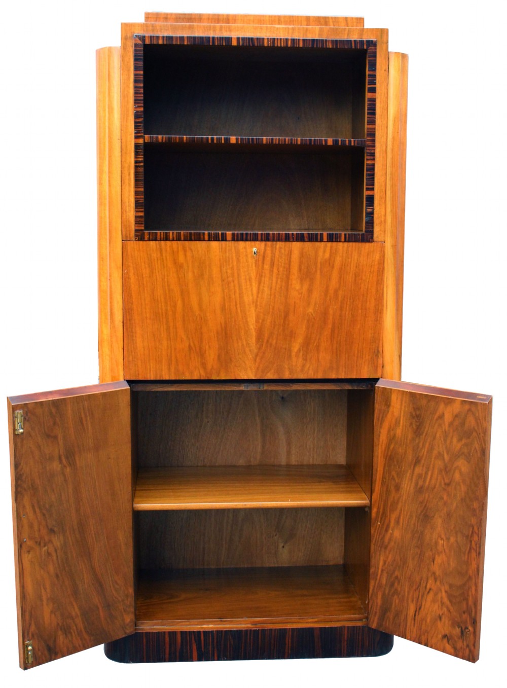 Art Deco Skyscraper Walnut And Macassar Secretaire, c1930 View II