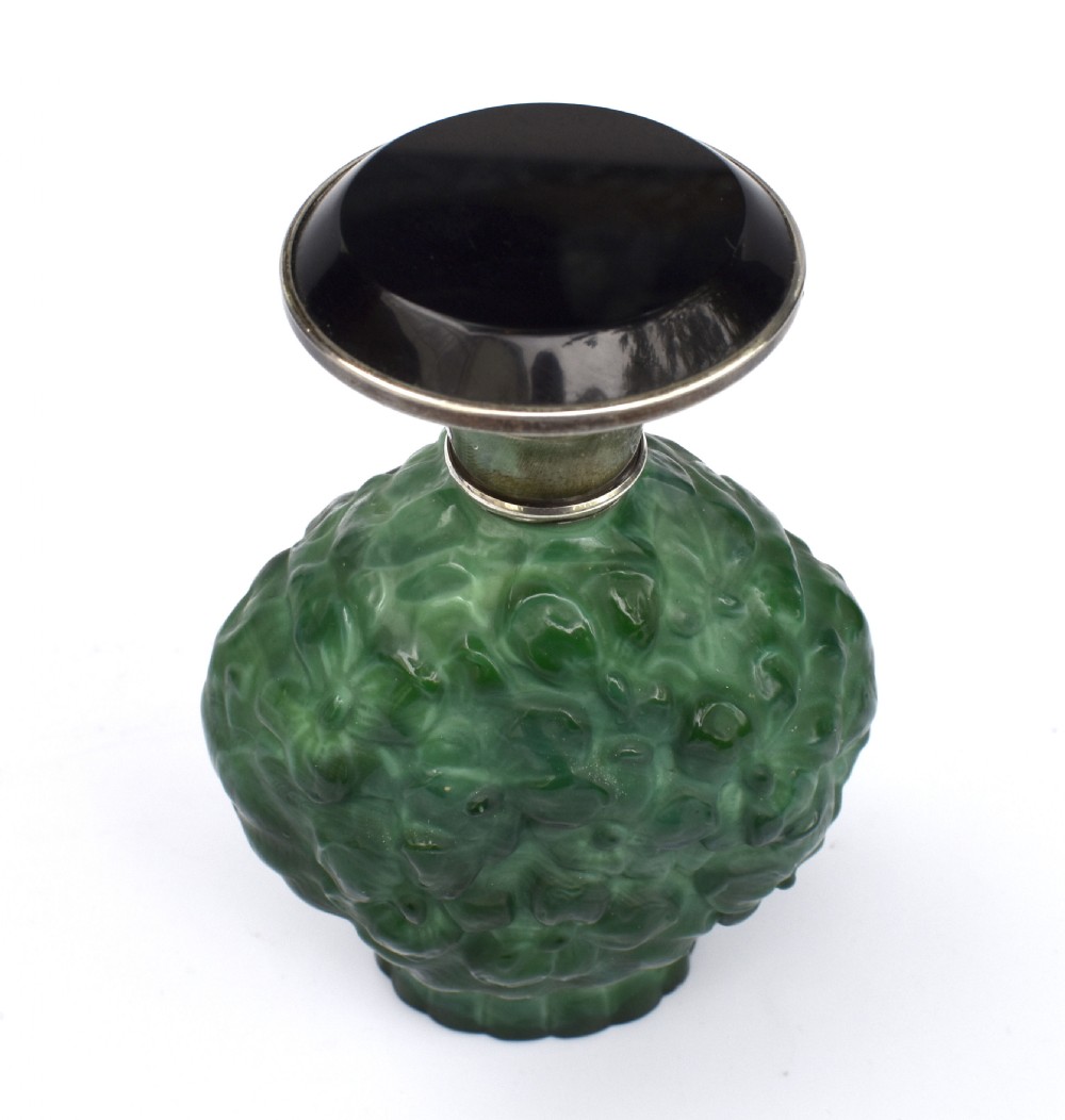 Art Deco Green Malachite Glass & Silver Perfume Bottle, c1930 View II