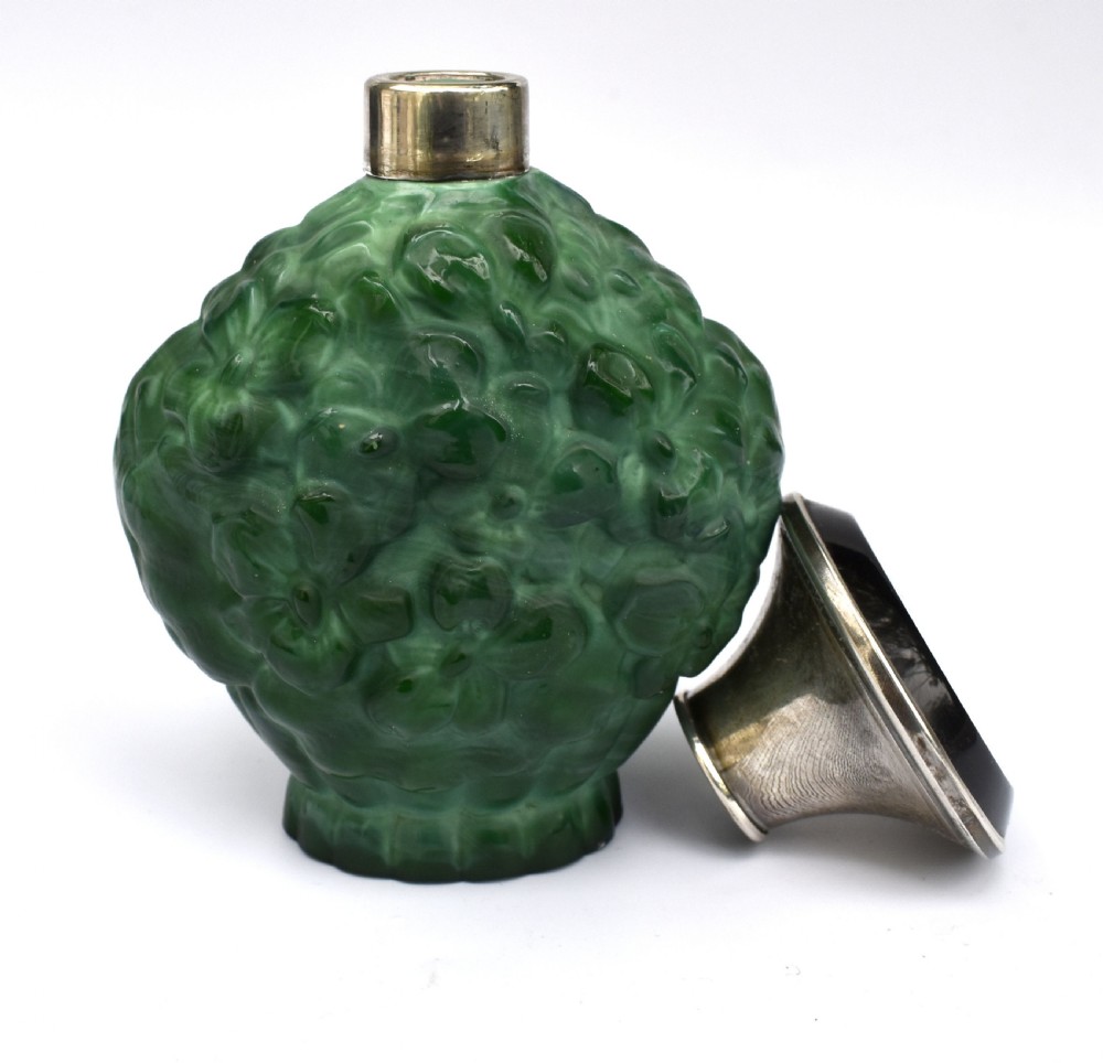 Art Deco Green Malachite Glass & Silver Perfume Bottle, c1930 View III
