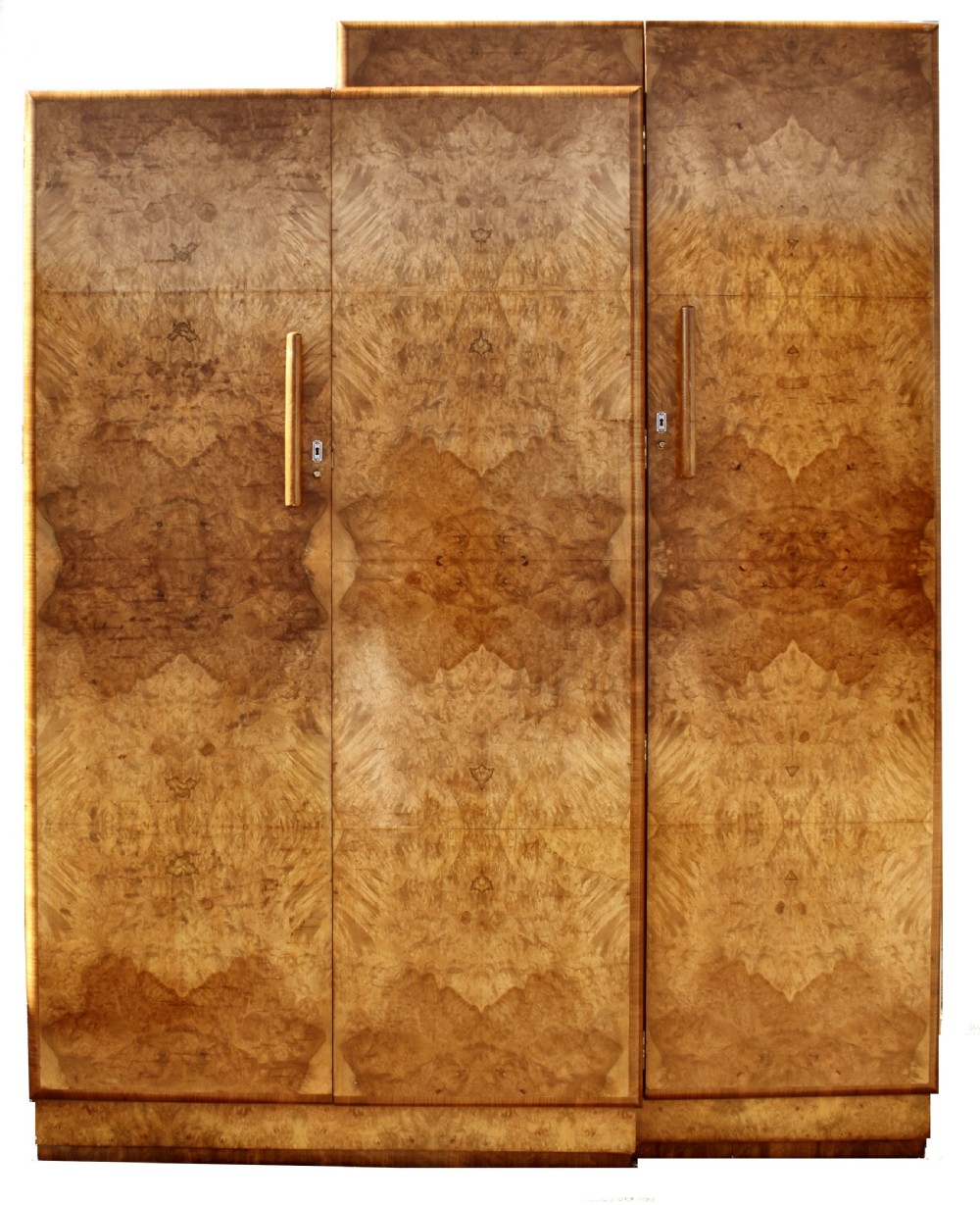Art Deco Burl Walnut Two Tier Double Wardrobe, c1930