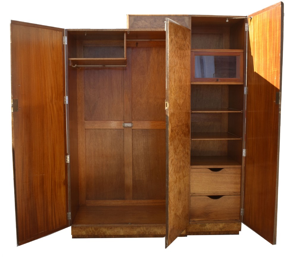 Art Deco Burl Walnut Two Tier Double Wardrobe, c1930 View II