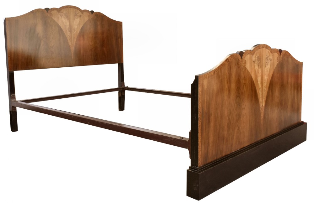 Art Deco Walnut Double Fan Shaped Bed, c1930's  View II