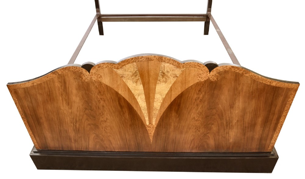 Art Deco Walnut Double Fan Shaped Bed, c1930's  View III