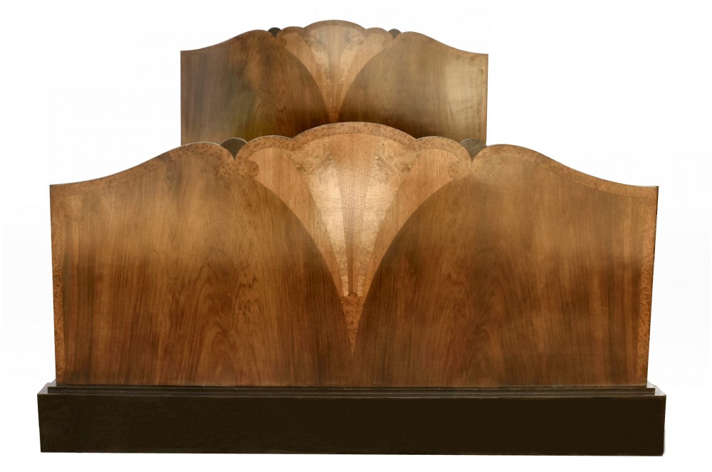 Art Deco Walnut Double Fan Shaped Bed, c1930's  View V