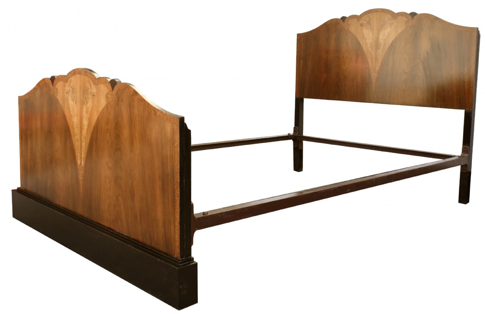 Art Deco Walnut Double Fan Shaped Bed, c1930's  View VIII