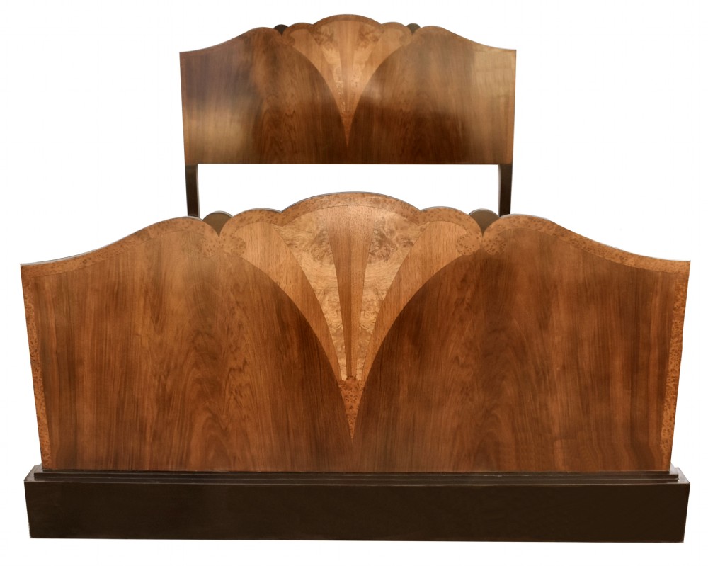 Art Deco Walnut Double Fan Shaped Bed, c1930's  View IX