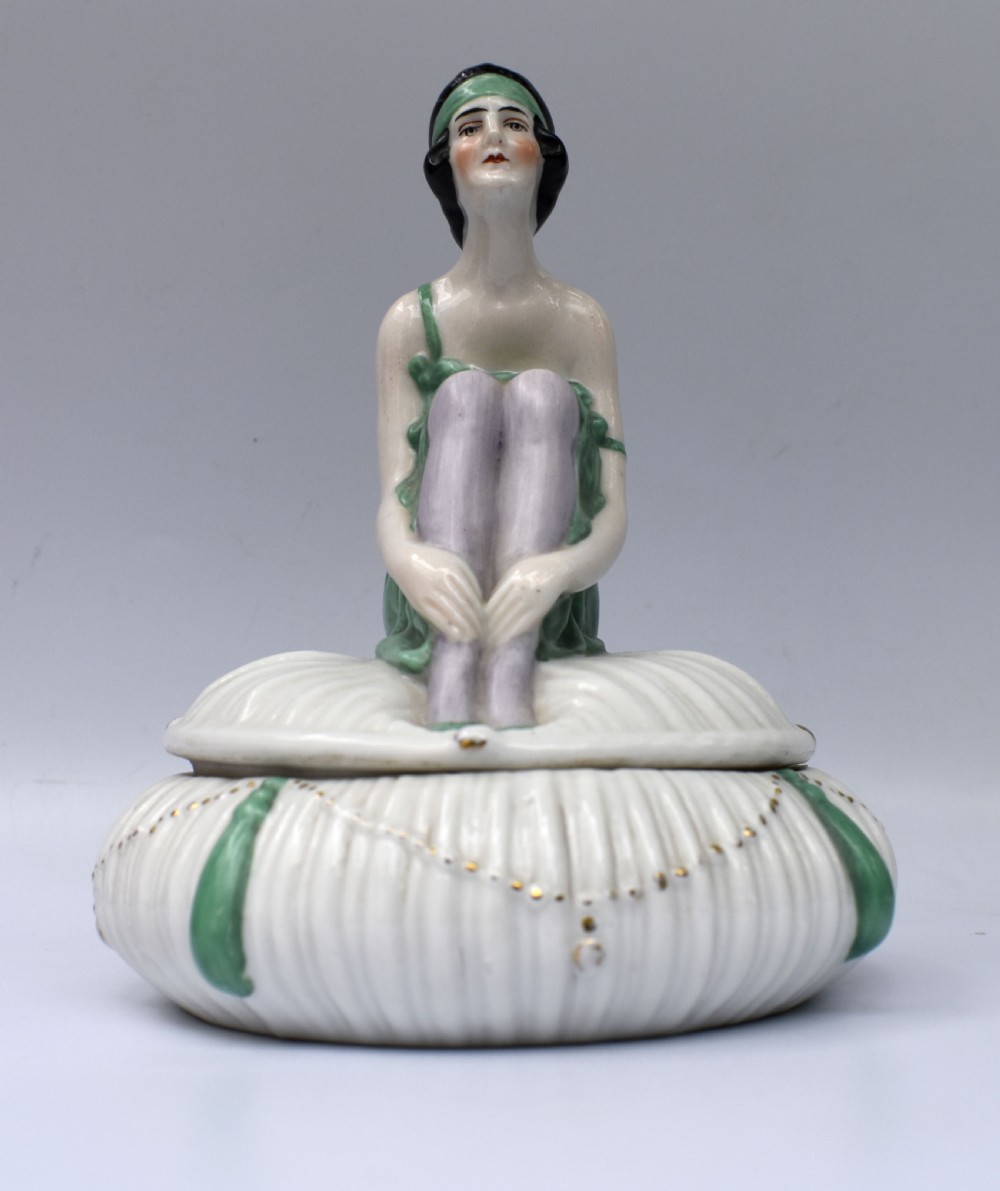 Art Deco Ceramic Figural Powder Bowl, c1930