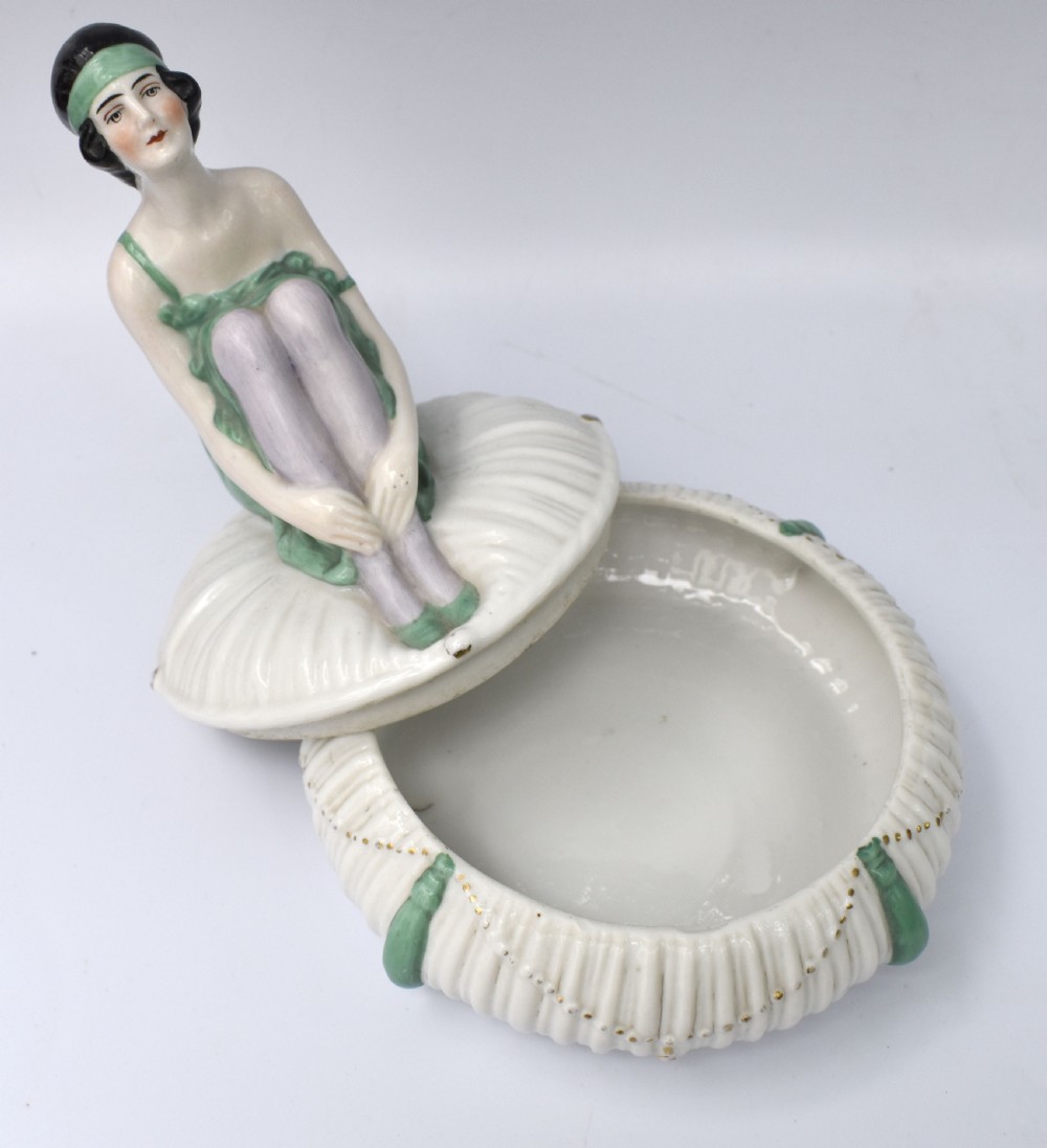 Art Deco Ceramic Figural Powder Bowl, c1930 View II