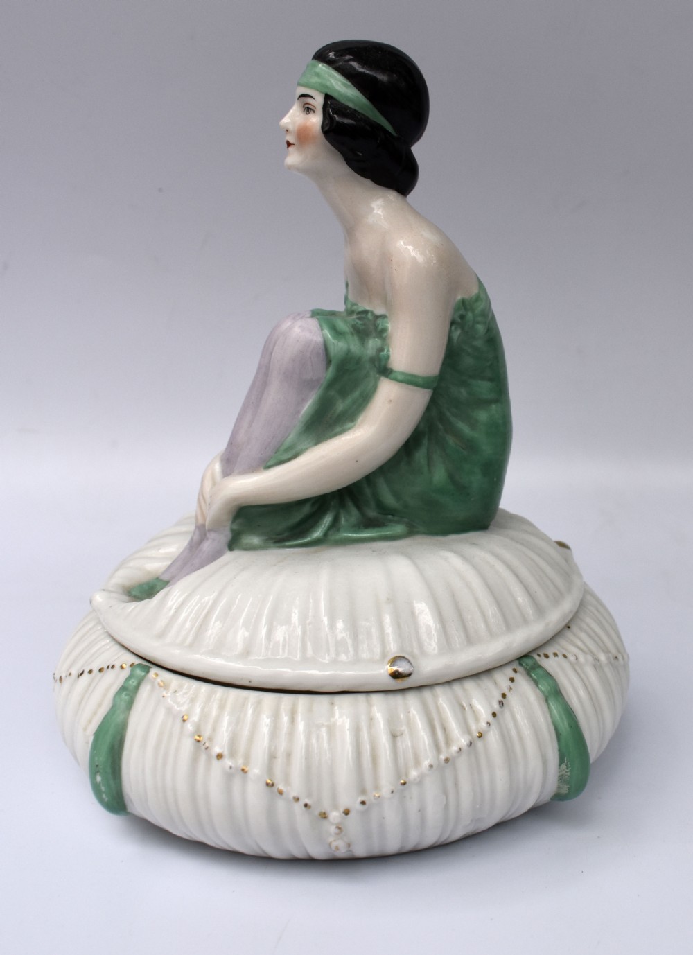 Art Deco Ceramic Figural Powder Bowl, c1930 View V