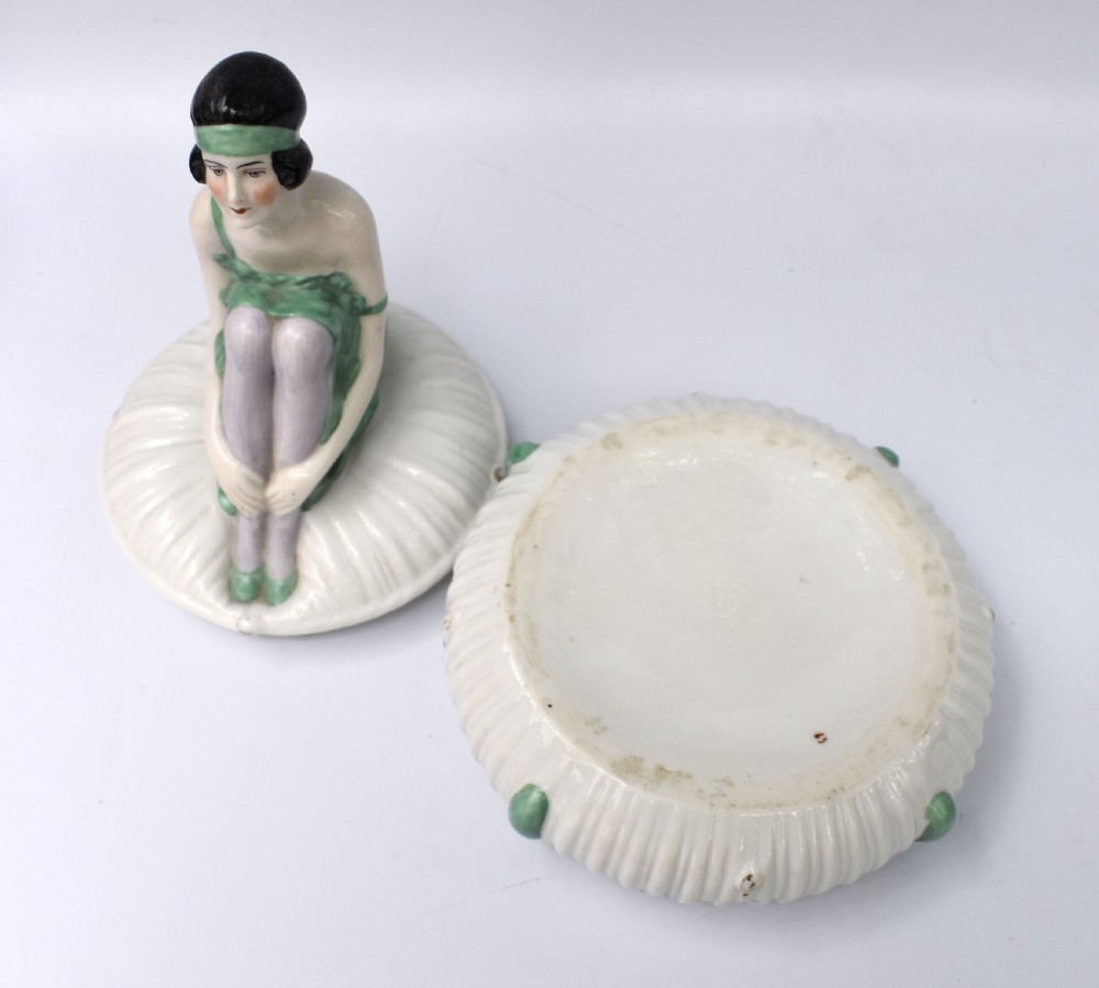 Art Deco Ceramic Figural Powder Bowl, c1930 View VI