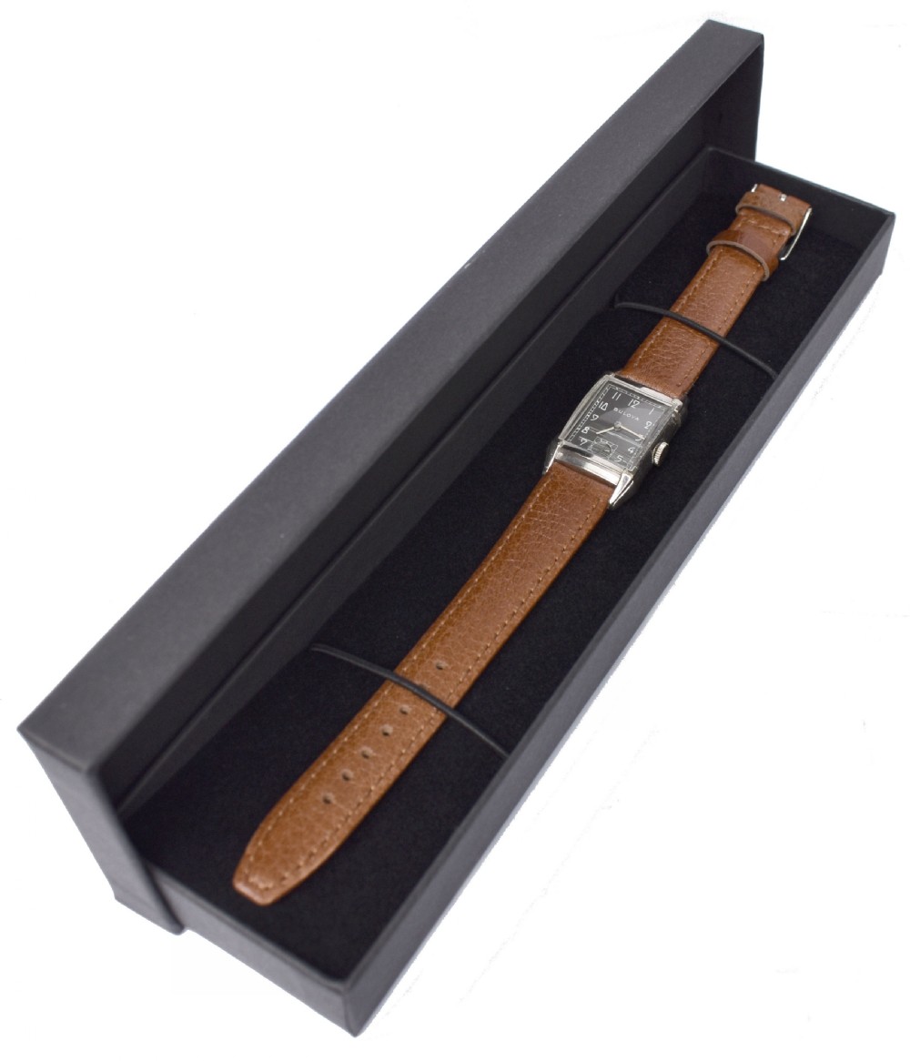 Art Deco Gents White Gold Filled Wrist Watch, Fully Serviced, By Bulova  View III