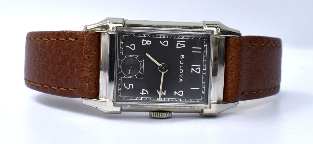 Art Deco Gents White Gold Filled Wrist Watch, Fully Serviced, By Bulova  View VIII