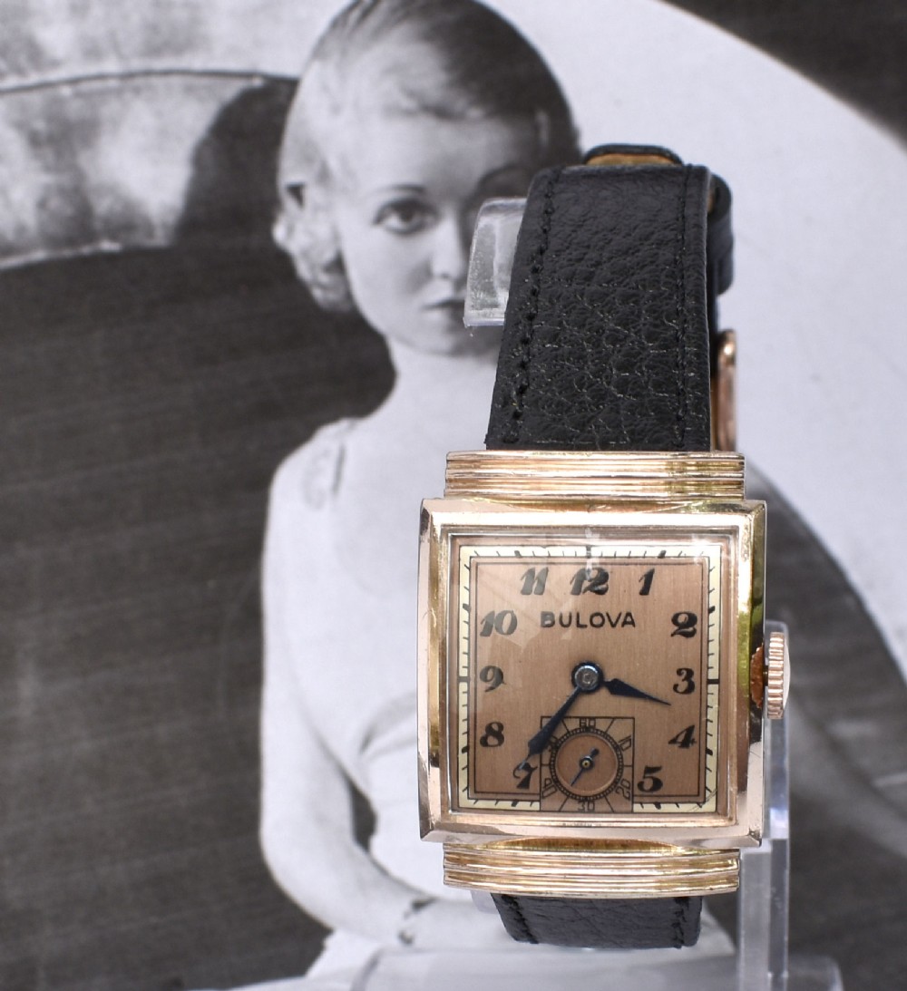 Art Deco 14k Rolled Rose Gold Gents Wristwatch, c1940, Bulova
