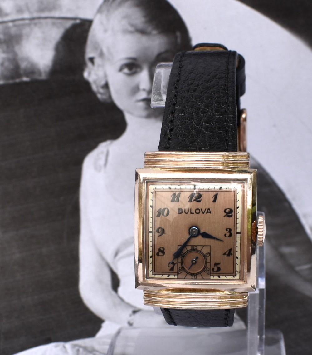 Art Deco 14k Rolled Rose Gold Gents Wristwatch, c1940, Bulova