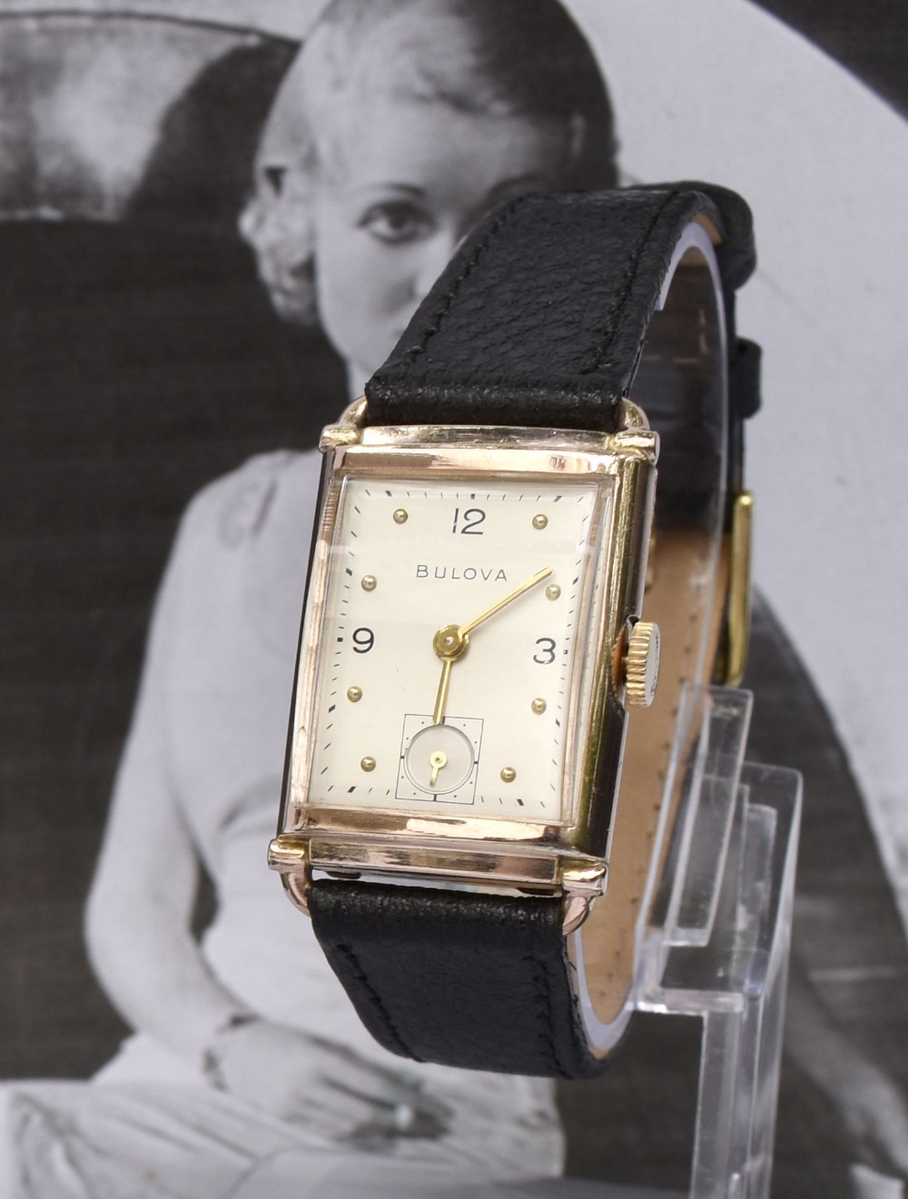 Art Deco Bulova Gents Watch, 14k Rose GF, c1946