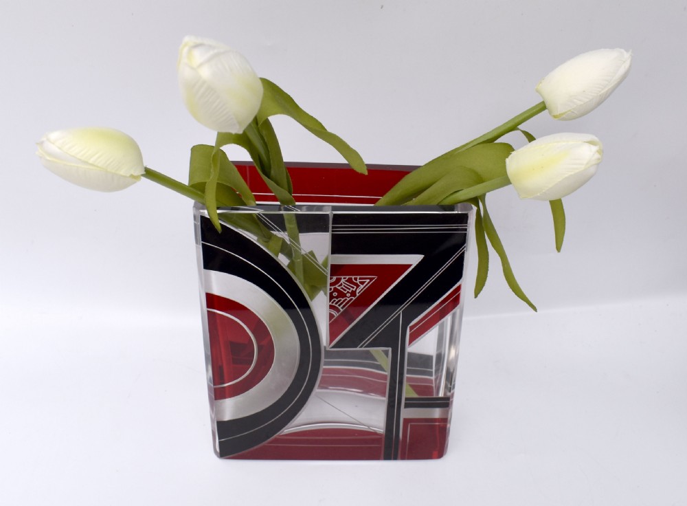 Art Deco Glass & Enamel Etched Vase View II