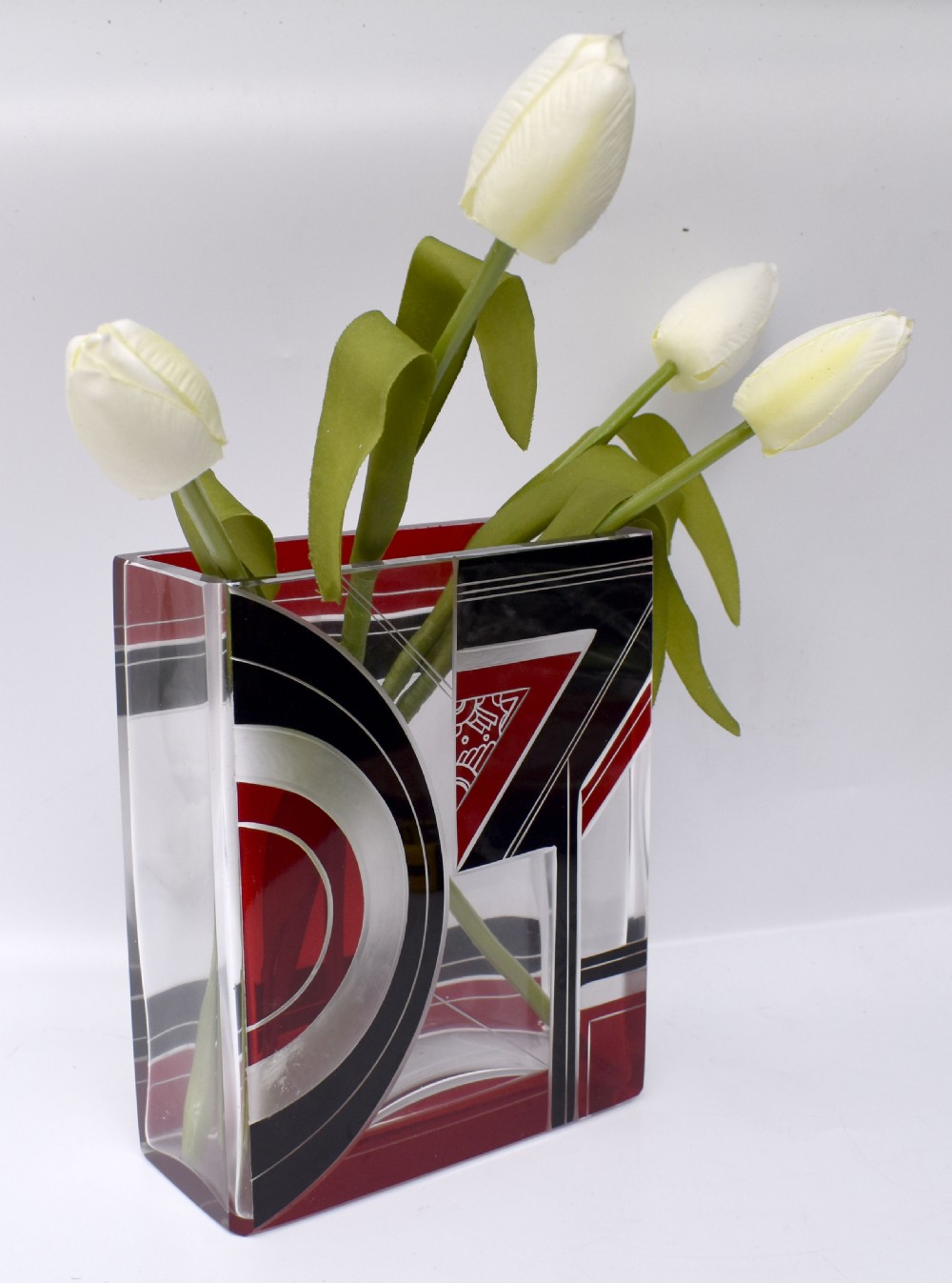 Art Deco Glass & Enamel Etched Vase View III