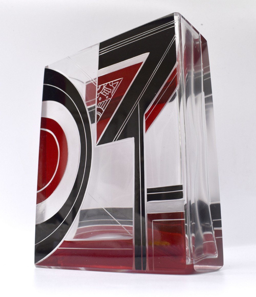 Art Deco Glass & Enamel Etched Vase View V