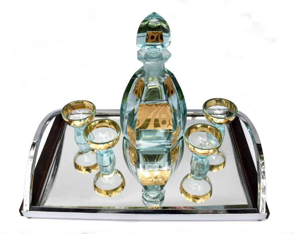 Art Deco Glass Decanter Set, Czech, c1930s  View II