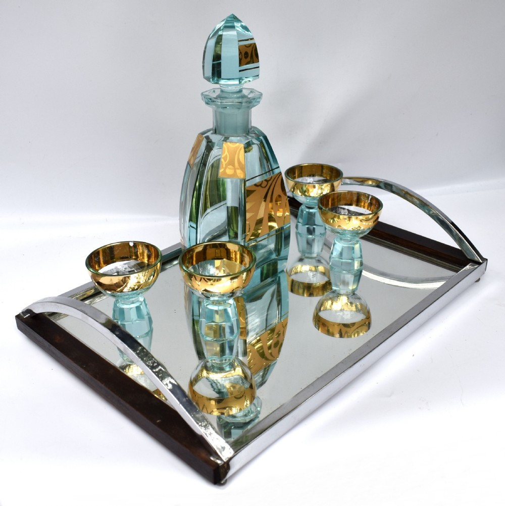 Art Deco Glass Decanter Set, Czech, c1930s  View III