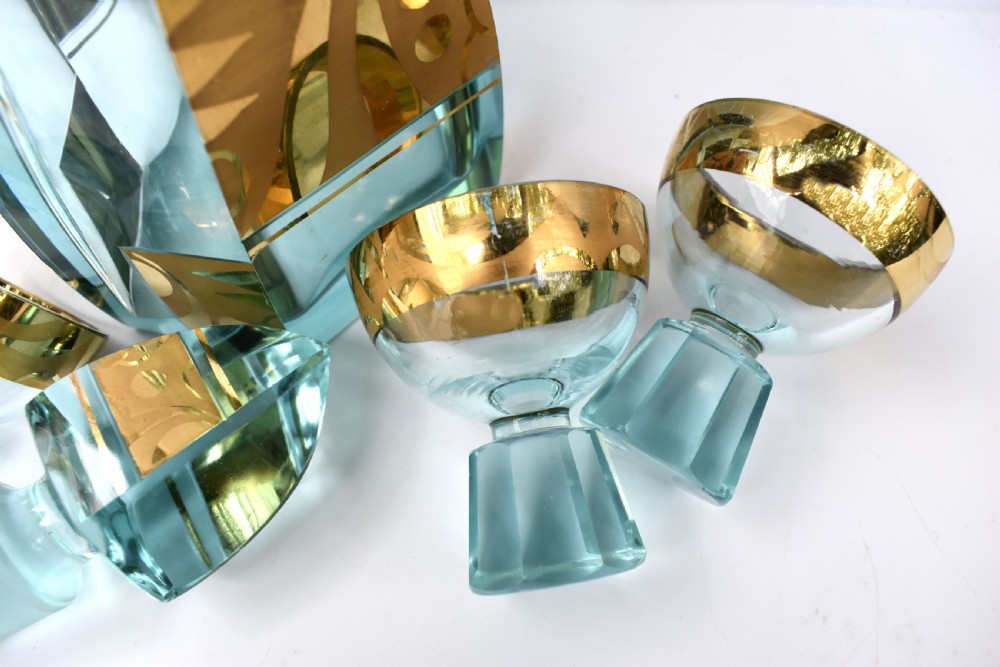 Art Deco Glass Decanter Set, Czech, c1930s  View V