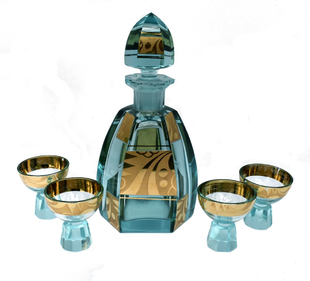 Art Deco Glass Decanter Set, Czech, c1930s  View VIII