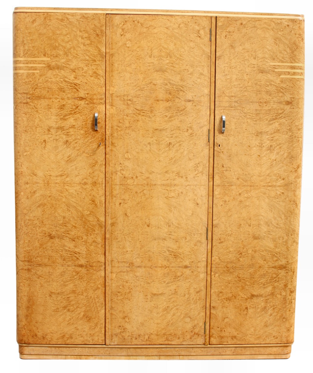 Art Deco Triple Birds Eye Maple Wardrobe , c1930 View II