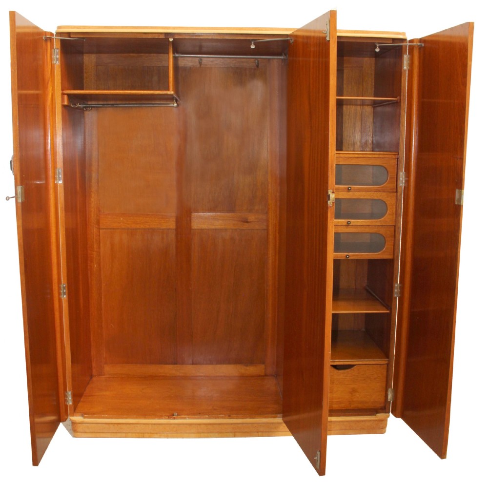 Art Deco Triple Birds Eye Maple Wardrobe , c1930 View IX