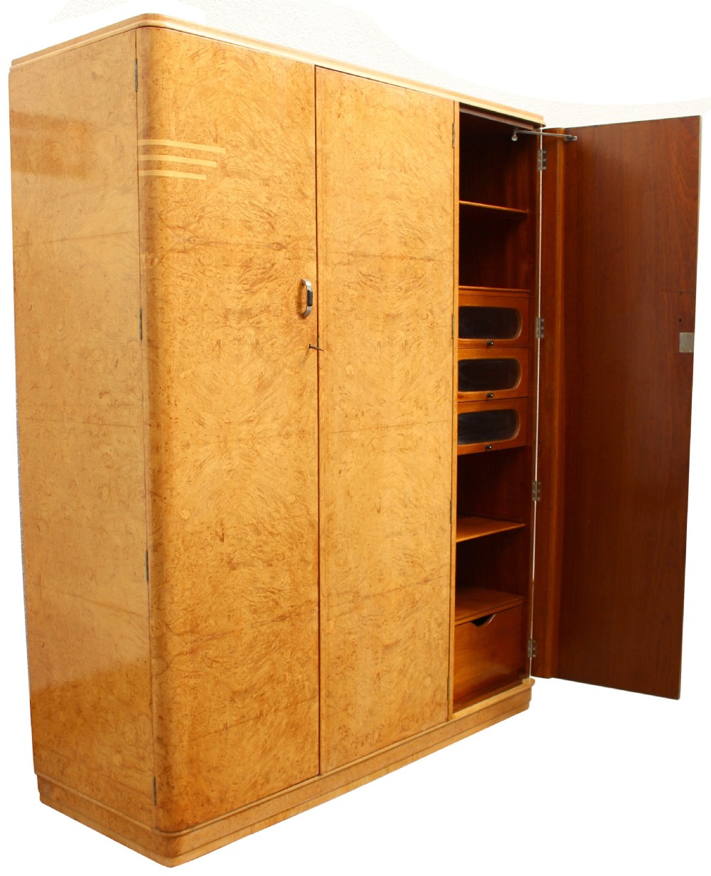 Art Deco Triple Birds Eye Maple Wardrobe , c1930 View XII