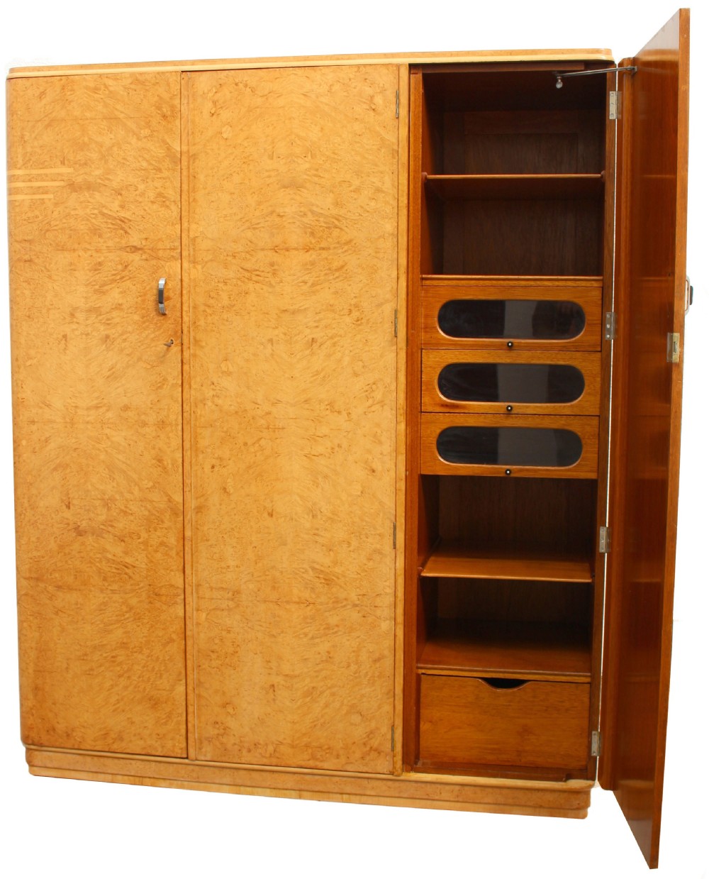 Art Deco Triple Birds Eye Maple Wardrobe , c1930 View XIII