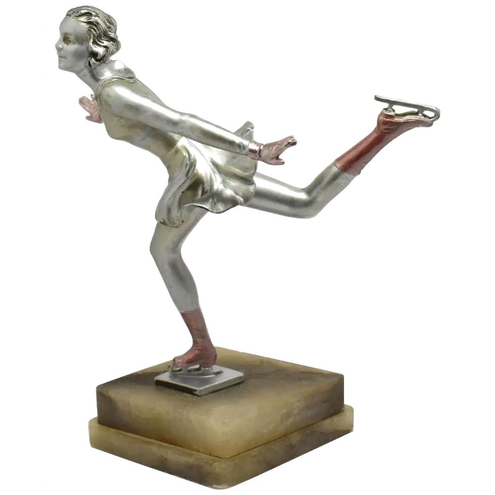 Art Deco Spelter Ice Skater Figure Attributed to Josef Lorenzl, circa 1930s