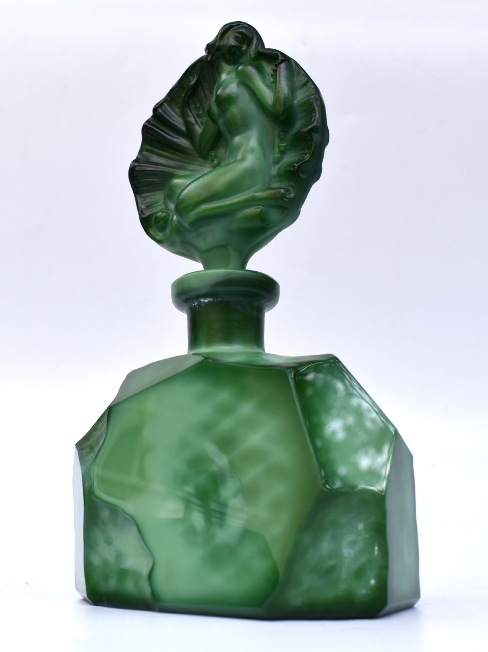 Art Deco Green Malachite Glass Figural Perfume Bottle View II