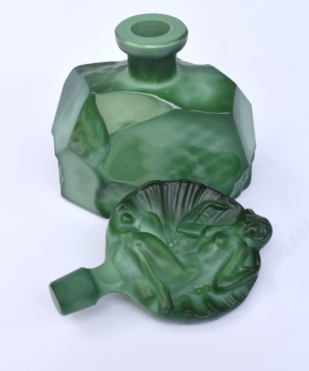 Art Deco Green Malachite Glass Figural Perfume Bottle View VII