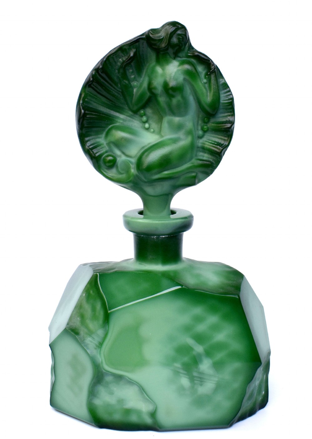 Art Deco Green Malachite Glass Figural Perfume Bottle