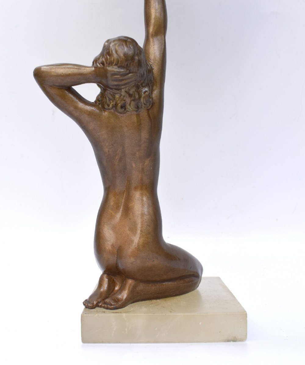 Original Art Deco Cold Painted Spelter Lady Figural Lamp, c1930 View V