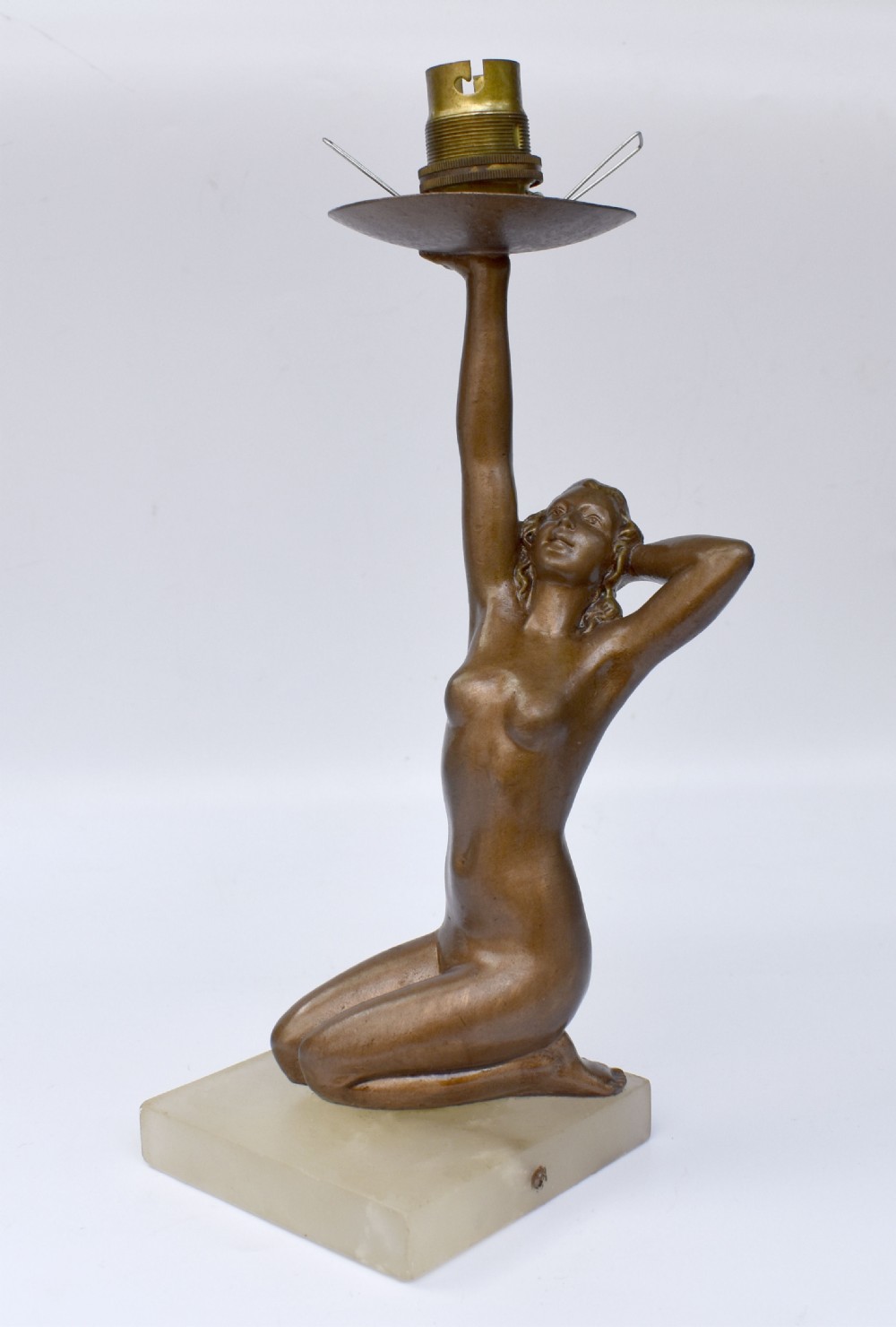 Original Art Deco Cold Painted Spelter Lady Figural Lamp, c1930 View VII