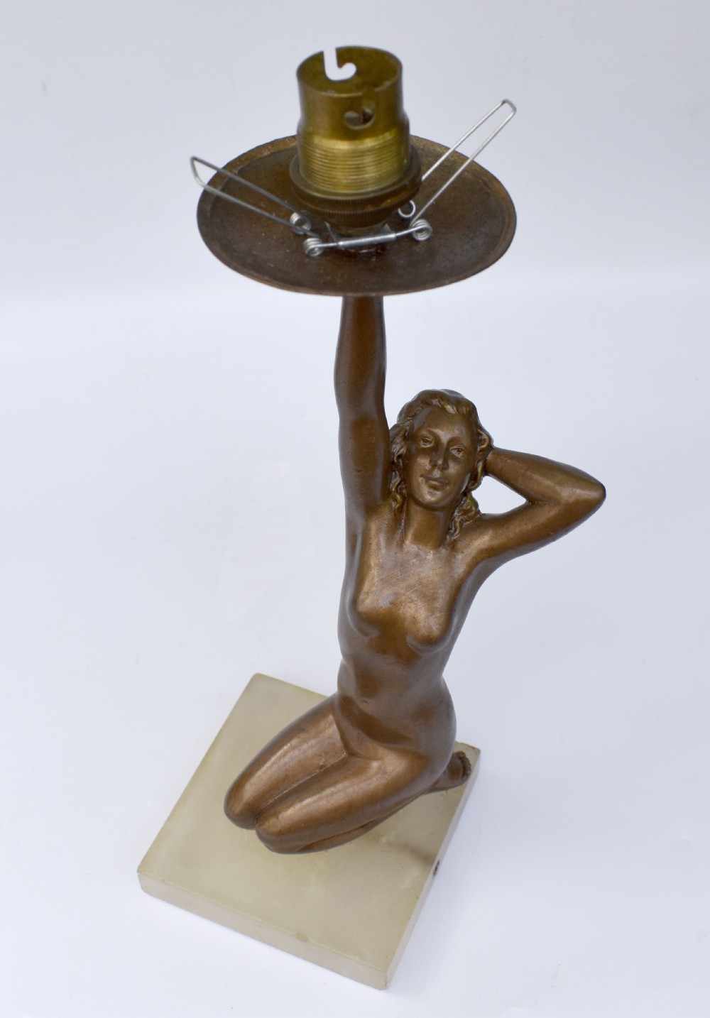 Original Art Deco Cold Painted Spelter Lady Figural Lamp, c1930 View VIII