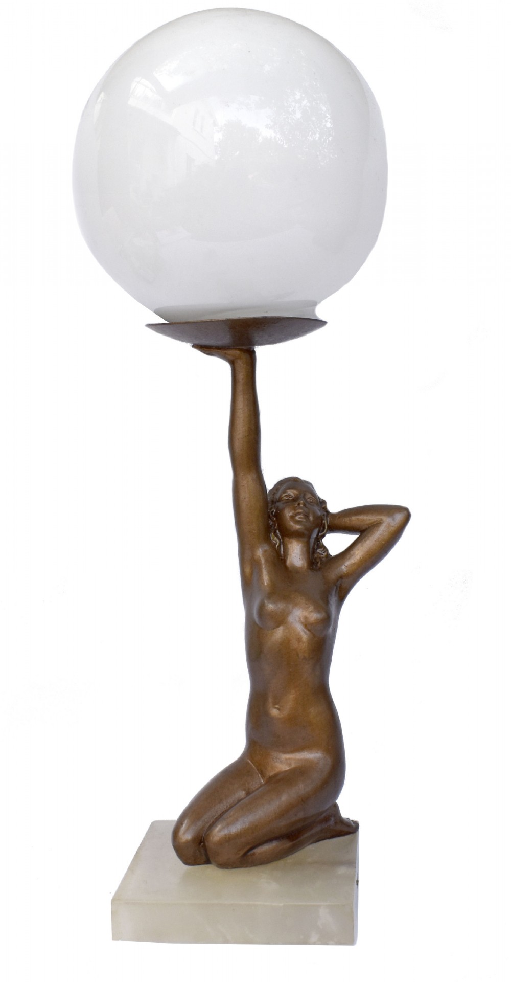 Original Art Deco Cold Painted Spelter Lady Figural Lamp, c1930