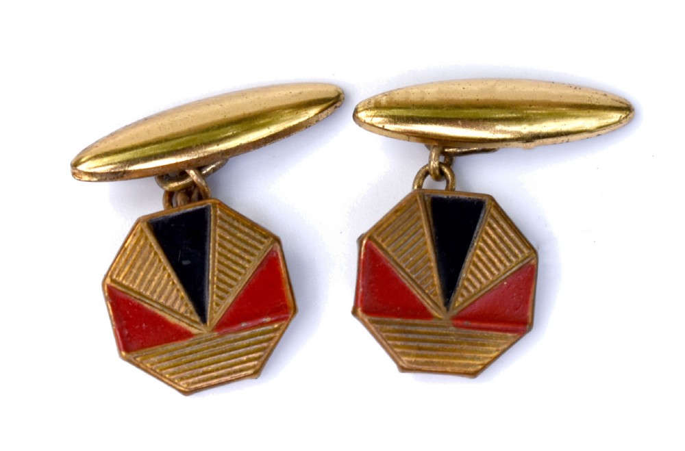 Art Deco Enamel & Gilt Metal Chain Cufflinks, c1930 View VI